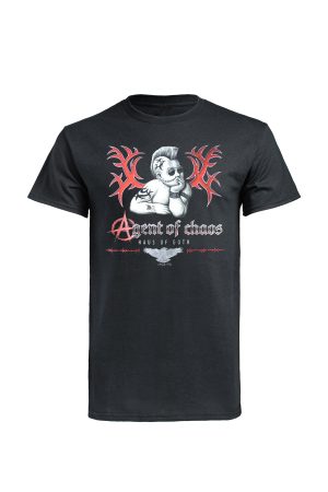 Black Agent of Chaos t-shirt by Haus of Goth with figure and chaos illustration