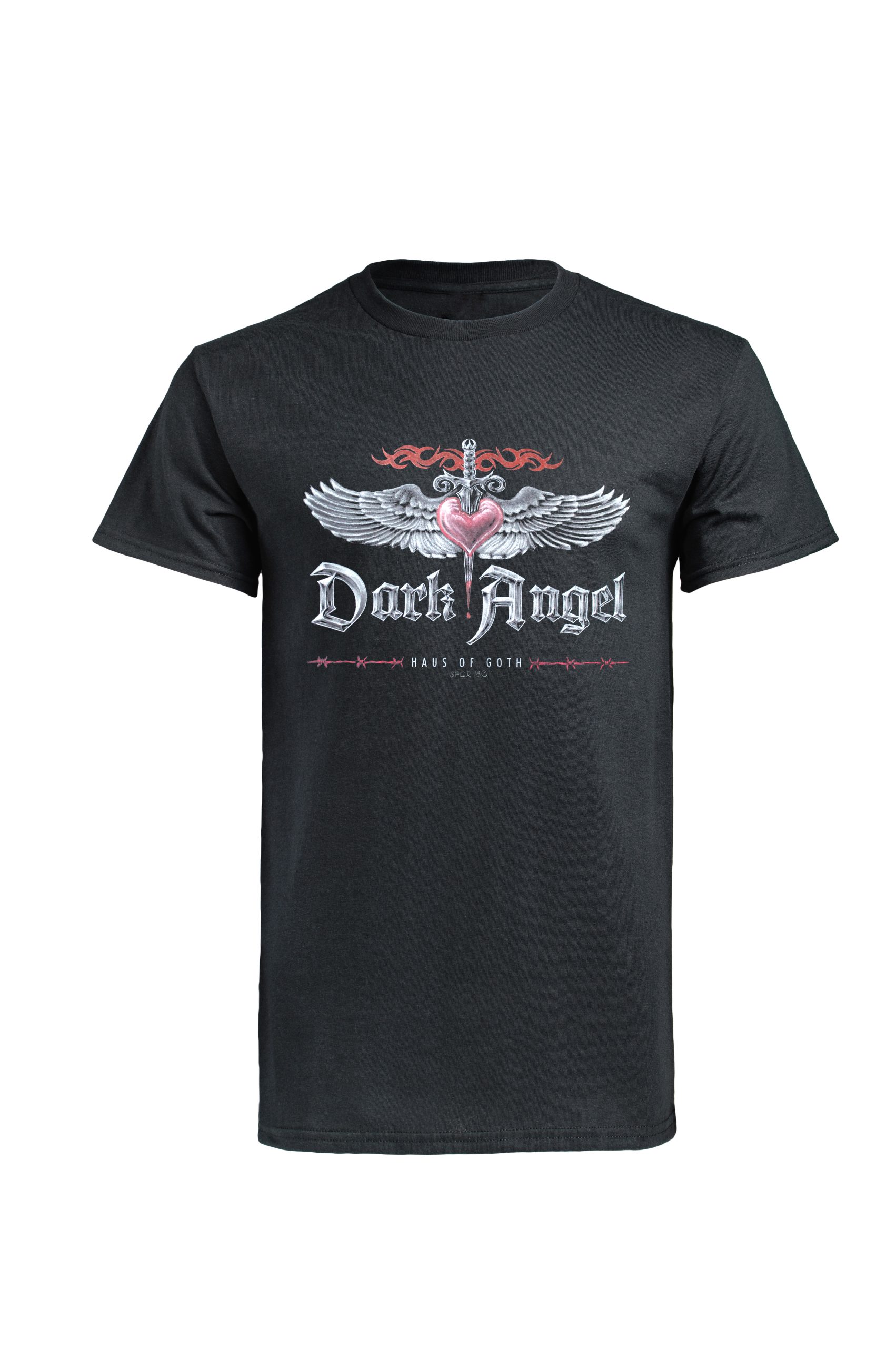 Black Dark Angel t-shirt by Haus of Goth with winged heart and dagger design