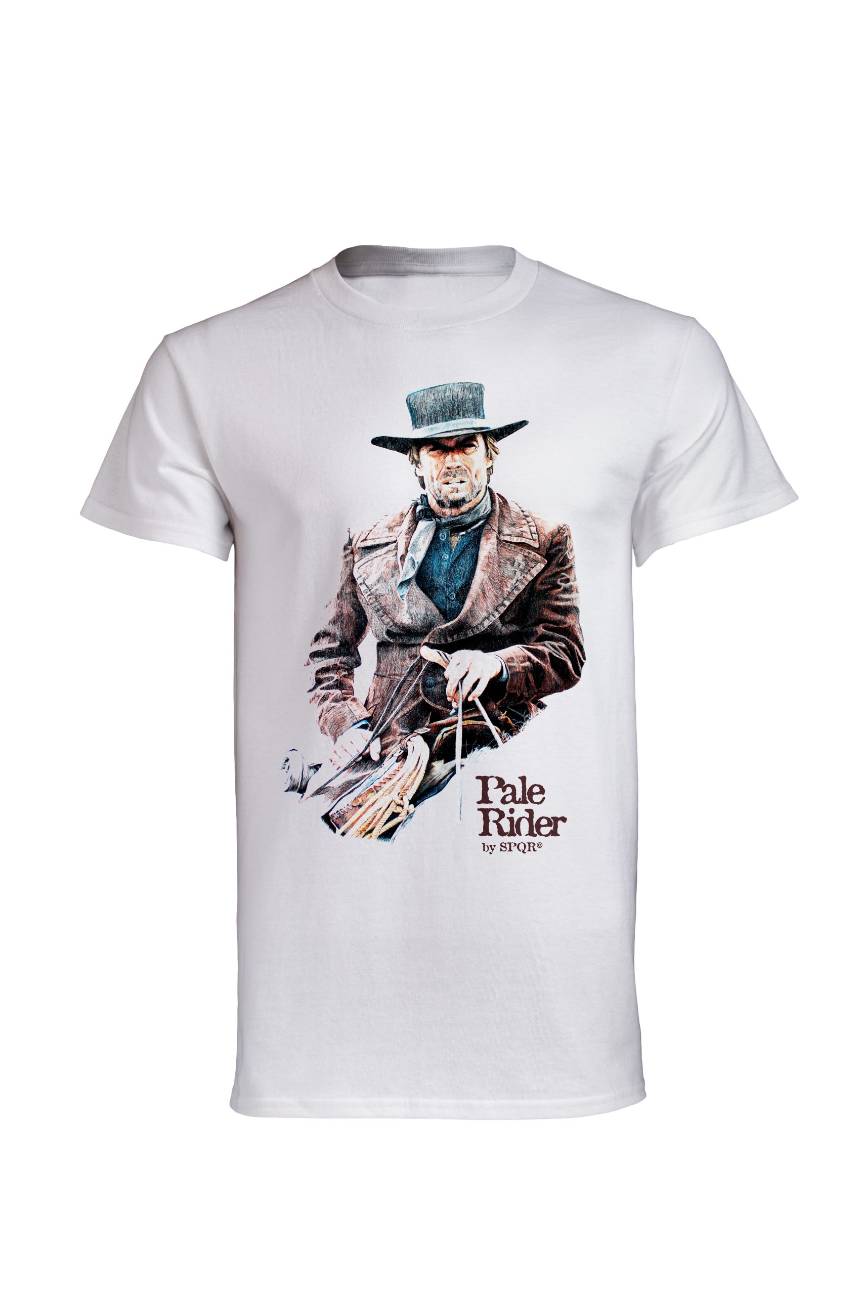 White Clint Eastwood t-shirt by SPQR with Pale Rider cowboy portrait print