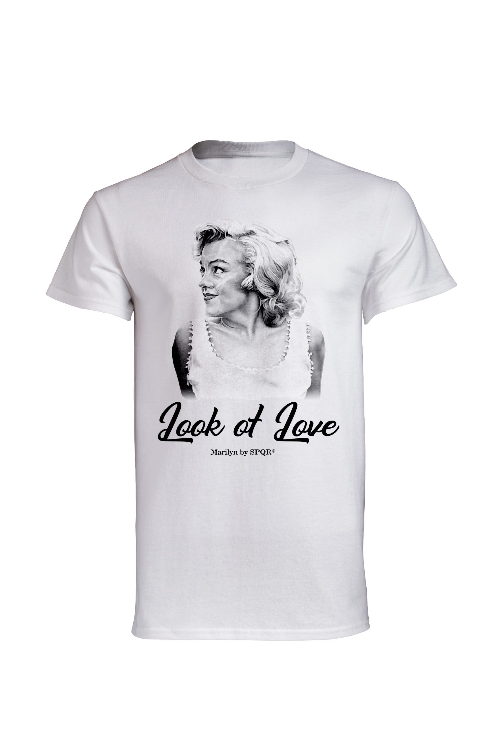 White Marilyn Monroe Look of Love t-shirt with stylised portrait print