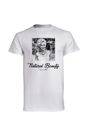 White Marilyn Monroe Natural Beauty t-shirt with vintage pearl portrait print