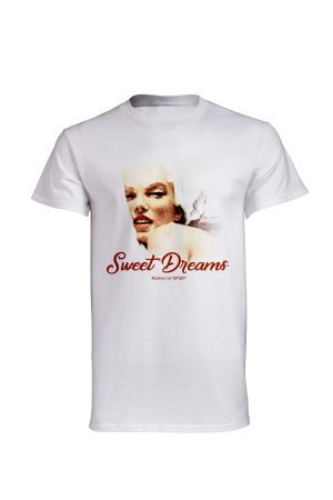 White Marilyn Monroe Sweet Dreams t-shirt with bedtime portrait print