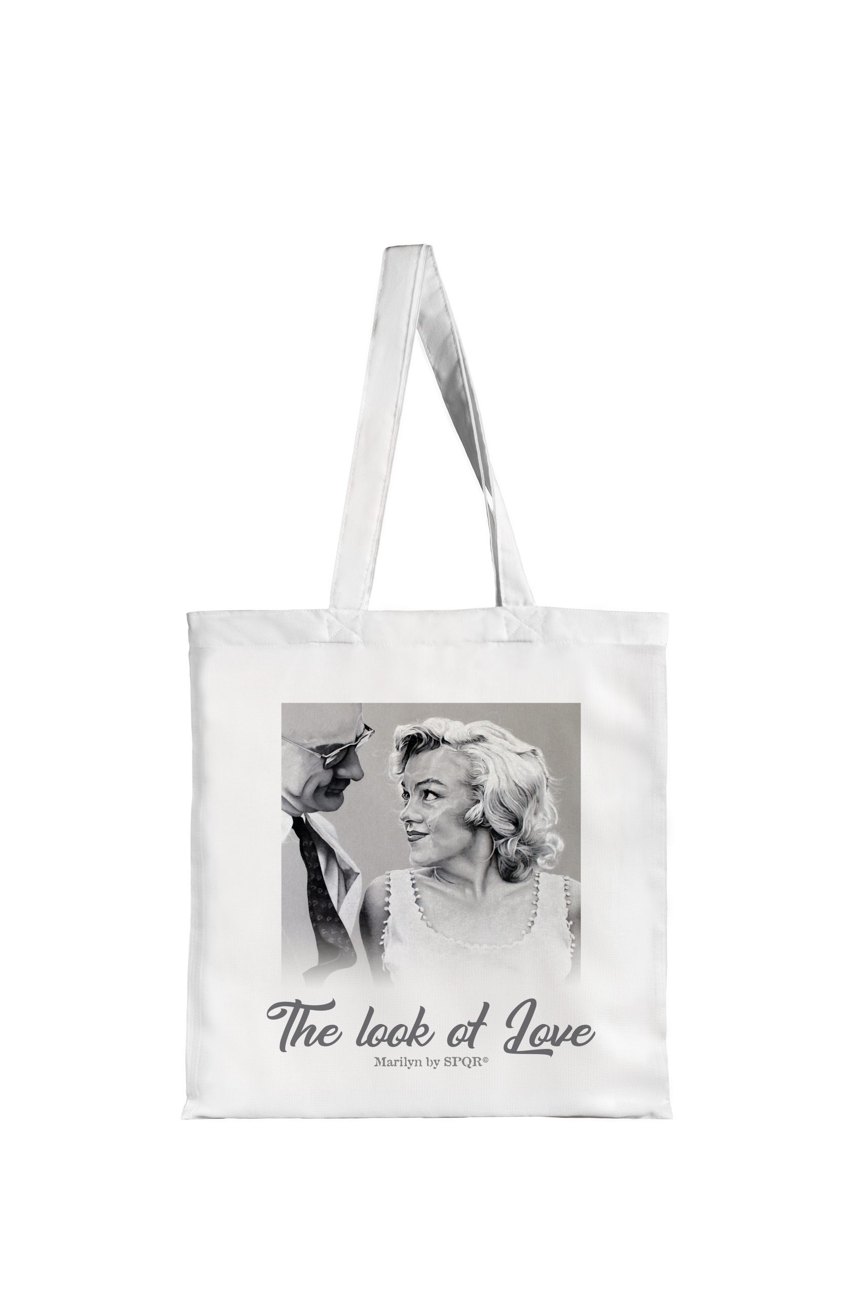 White tote bag with Marilyn Monroe Look of Love portrait print