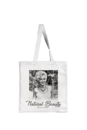 White tote bag with Marilyn Monroe Natural Beauty portrait print