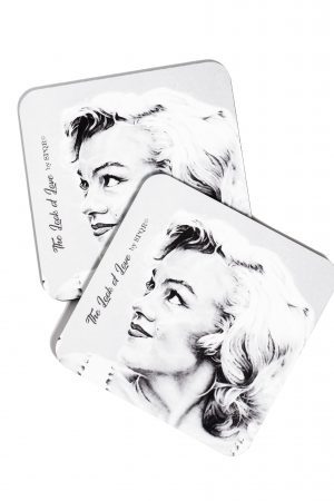 Two Marilyn Monroe Look of Love coasters with stylised portrait
