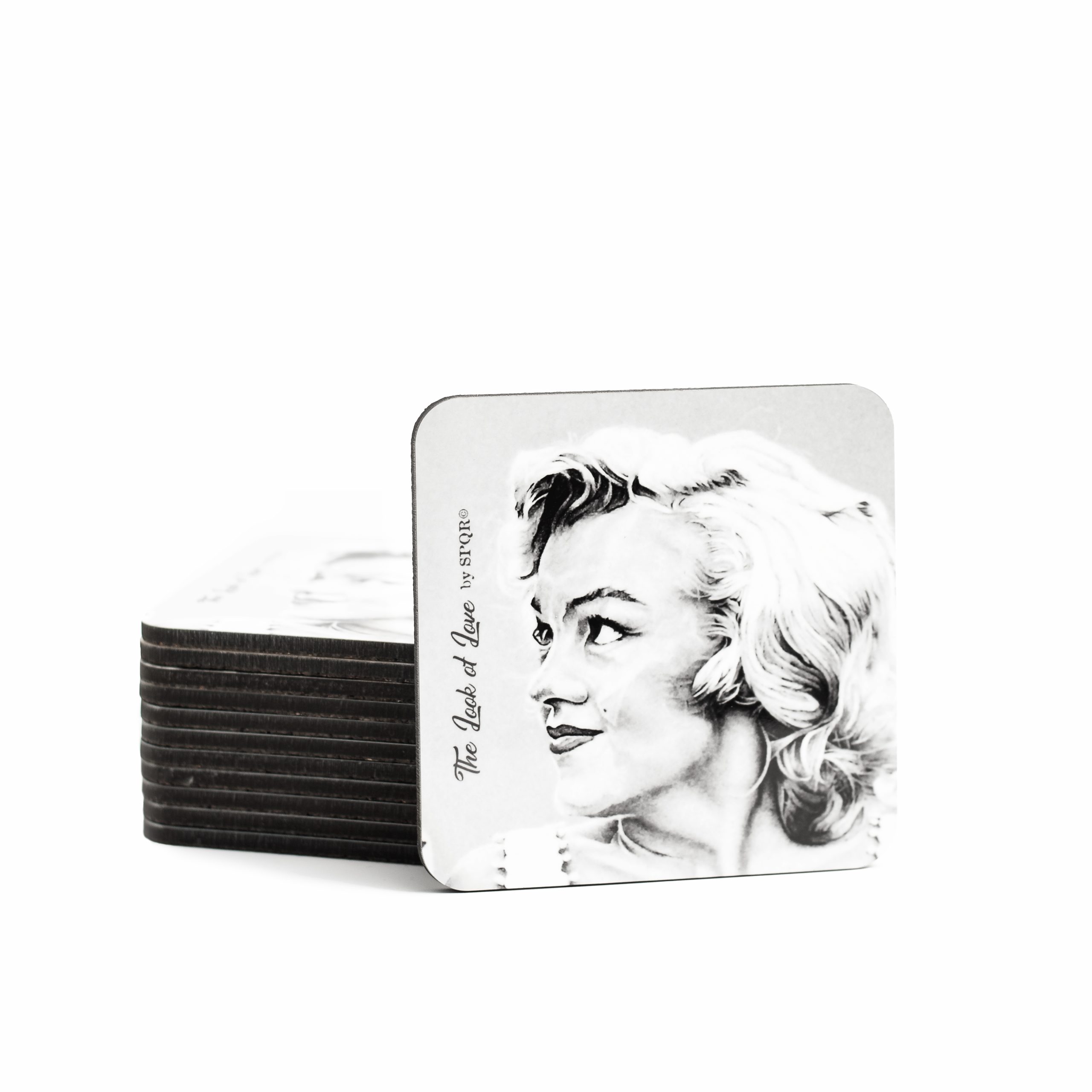 Stack of Marilyn Monroe Look of Love coasters
