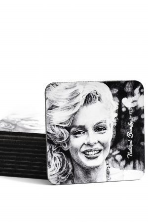 Stack of Marilyn Monroe Natural Beauty coasters with vintage portrait