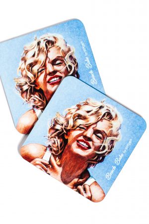 Two Marilyn Monroe Beach Babe coasters featuring vintage colour portrait