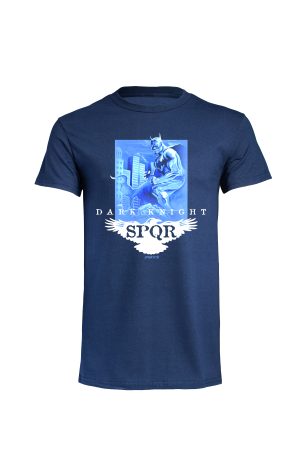 Navy Dark Knight t-shirt by SPQR front view with bat-themed graphic print