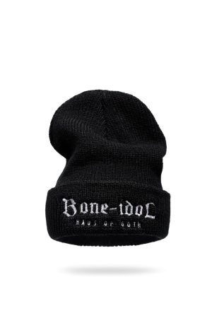 Black Bone Idol beanie by Haus of Goth with embroidered logo