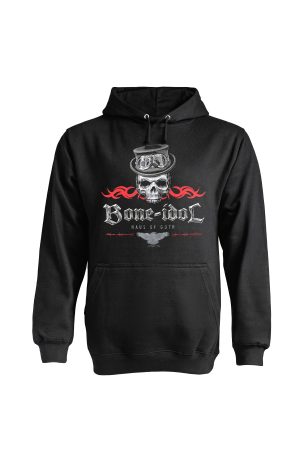 Black Bone Idol hoodie by Haus of Goth front view with skull and crown design