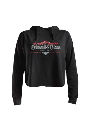Black Crimson and Black cropped hoodie by Haus of Goth with red banner design