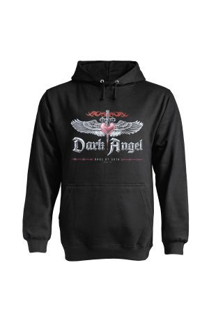 Black Dark Angel hoodie by Haus of Goth front view with winged heart design