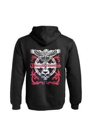Black Templeravens hoodie by Haus of Goth back view with raven and dagger design
