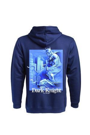 Navy Dark Knight hoodie by SPQR back view with bat-themed graphic print