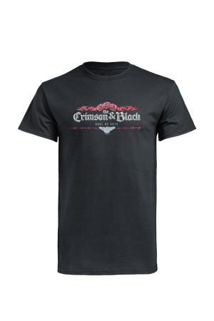 Black Crimson and Black t-shirt by Haus of Goth front view with red banner design