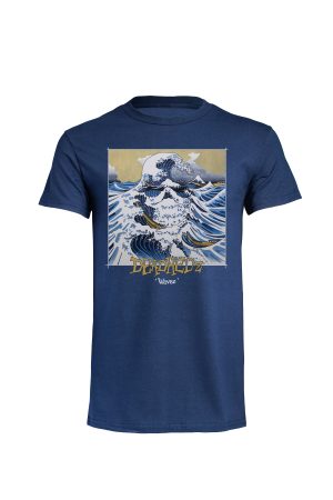 Navy Deadhedz Wavez t-shirt with Hokusai-inspired wave illustration