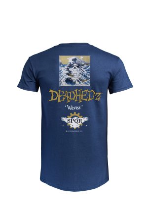 Navy Deadhedz Wavez t-shirt back view with logo print