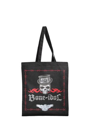 Black Bone Idol tote bag by Haus of Goth front view with skull and crown design