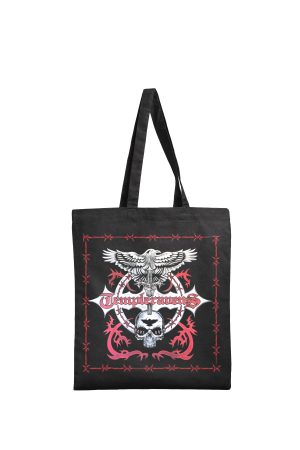Black Templeravens tote bag by Haus of Goth front view with raven and dagger design
