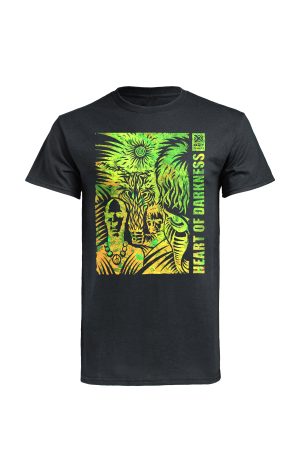 Black Heart of Darkness t-shirt by Cross the Wire with green tropical jungle illustration