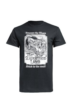 Black Beware the Moon t-shirt with werewolf and Slaughtered Lamb pub illustration