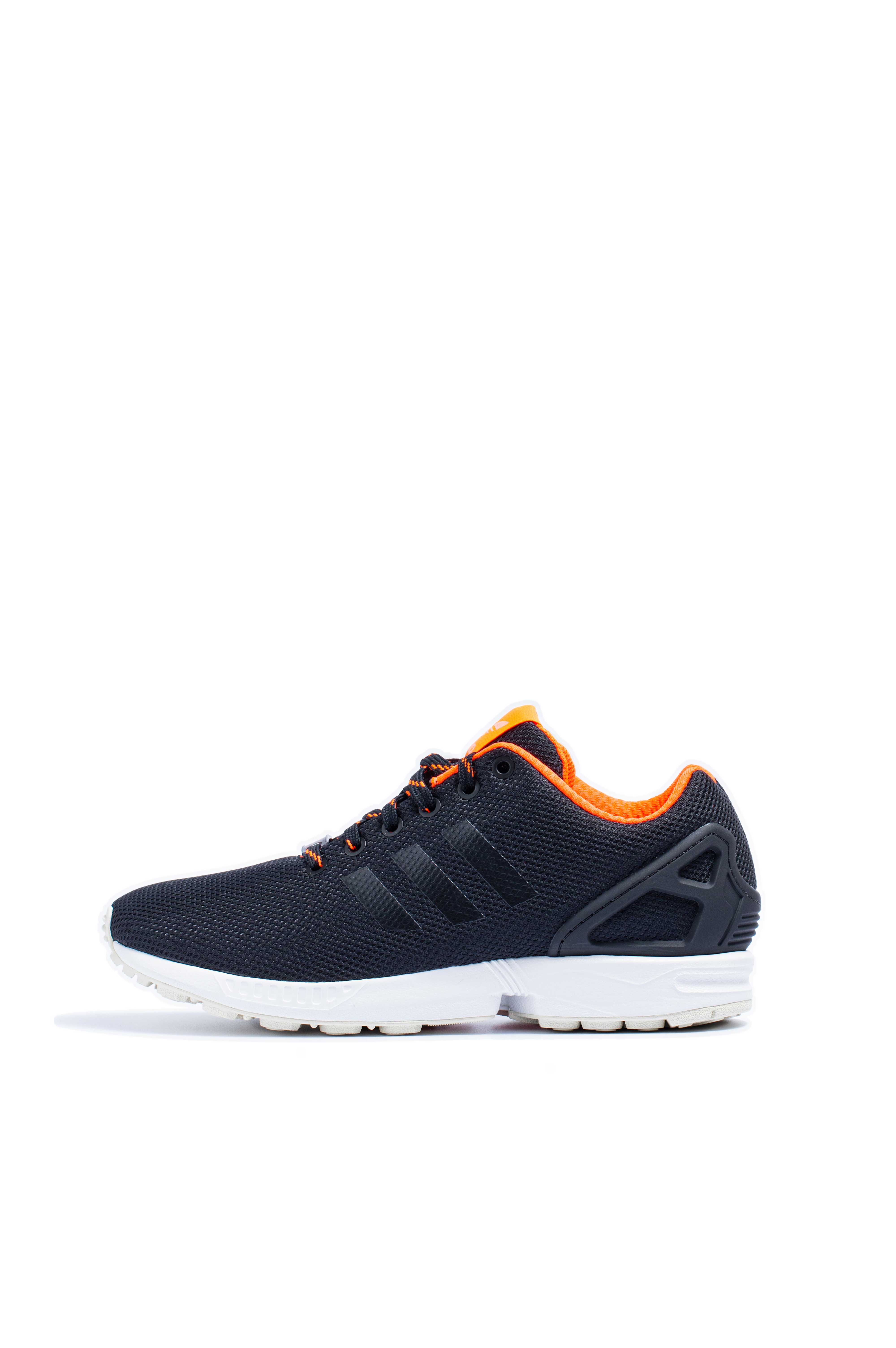 Adidas ZX Flux trainers in black with solar orange accents
