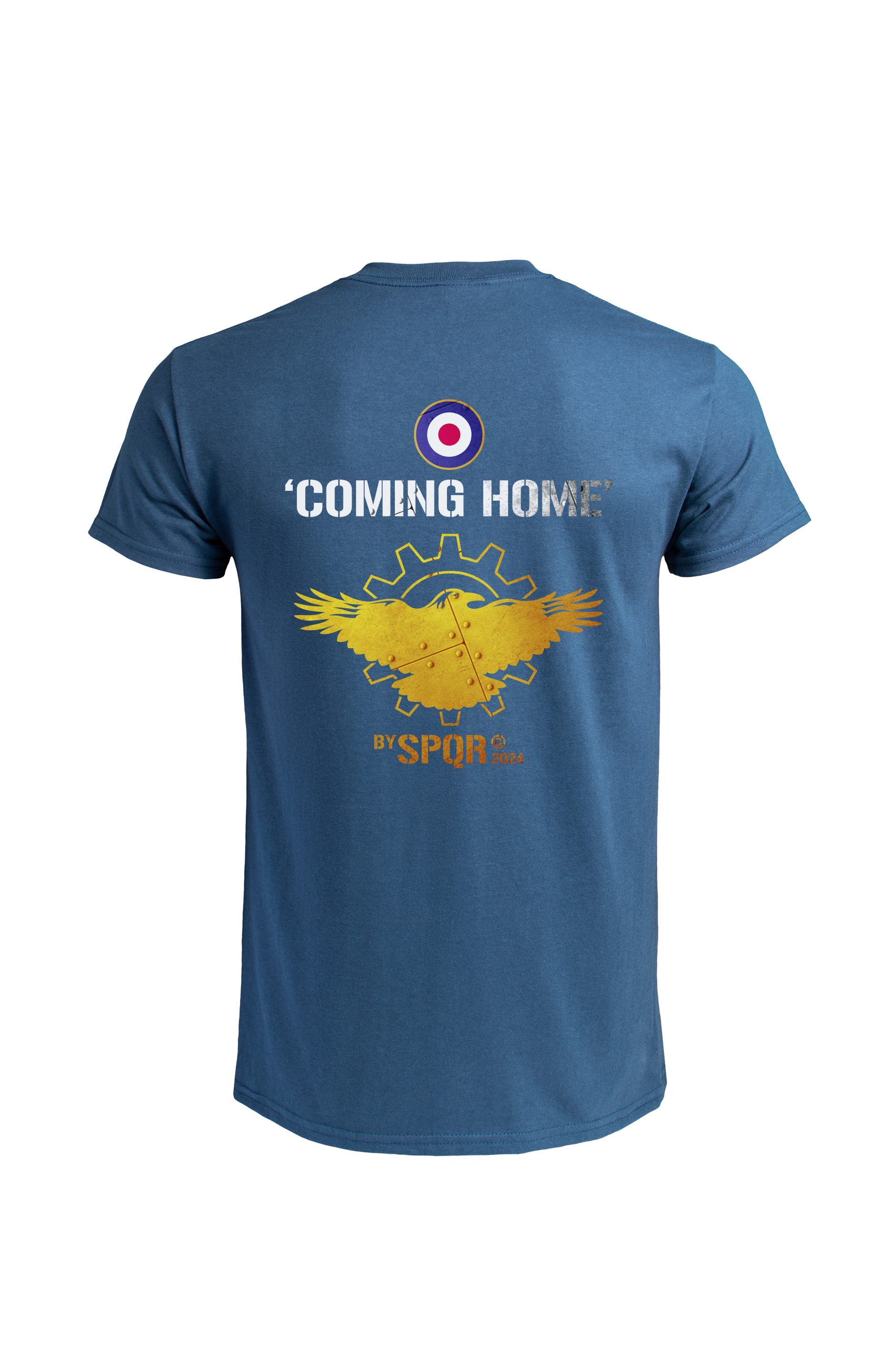 Blue Coming Home t-shirt by SPQR back view with eagle and logo print