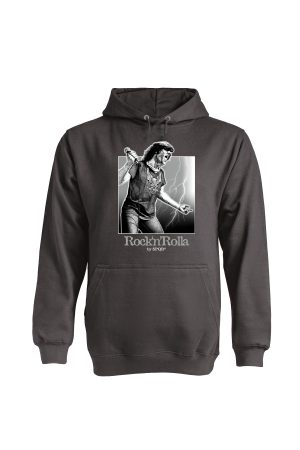 Pointilism Brian Johnson hoodie by SPQR front view with Rock n Rolla logo