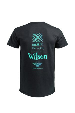 Black Cast Away Wilson t-shirt by Cross the Wire back view with logo print