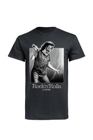 Black Brian Johnson t-shirt by SPQR with Rock n Rolla portrait print