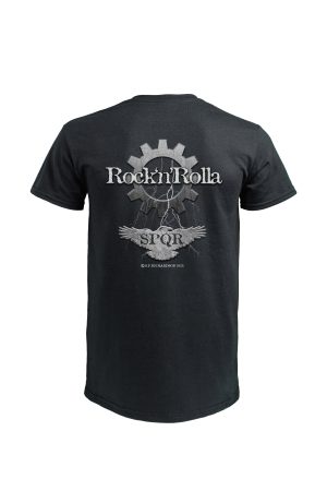 Black Brian Johnson t-shirt by SPQR back view with Rock n Rolla logo