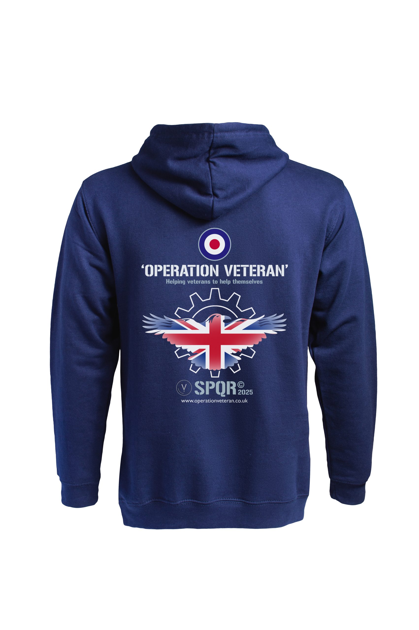 Navy Battle of Britain hoodie by SPQR back view with Operation Veteran logo and SPQR design