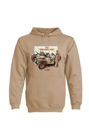 Sand Who Dares Wins hoodie by SPQR with SAS jeep and motto design