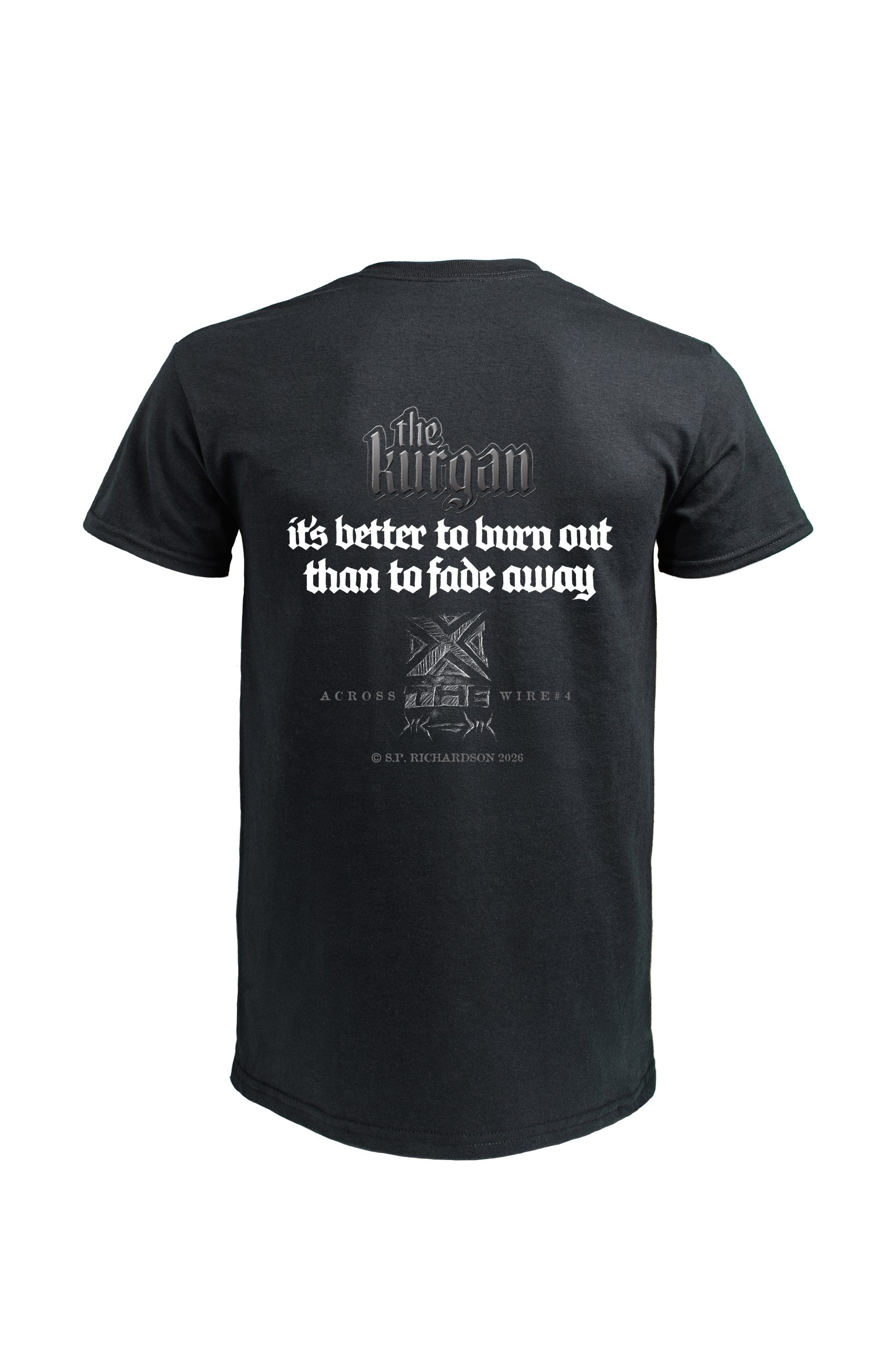 Black Kurgan t-shirt by Cross the Wire back view with logo and design print